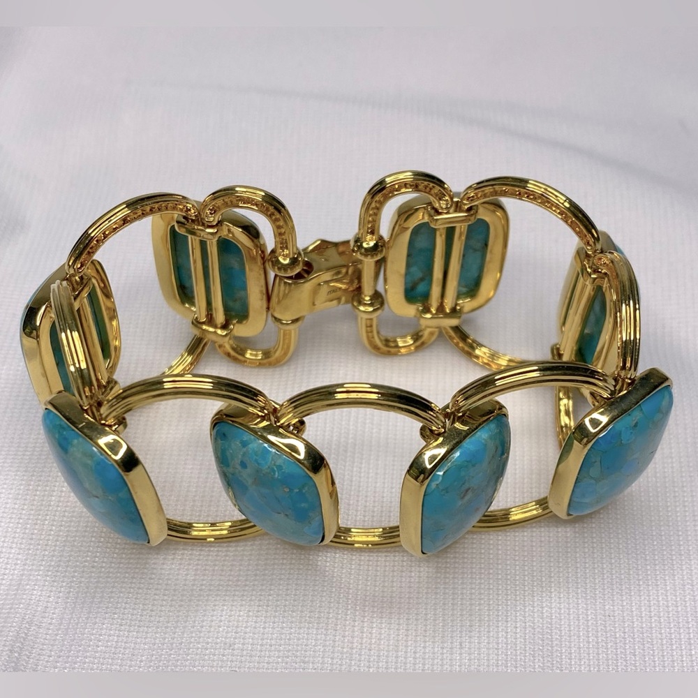 *SOLD* Vntg Italian Crafted Faux Turq & Gold Oversized Ring Bracelet NEVER WORN
